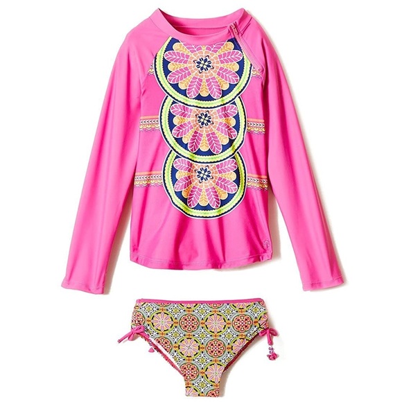 NWT Cabana Life Girls SPF 50+ 2pc Rashguard Set